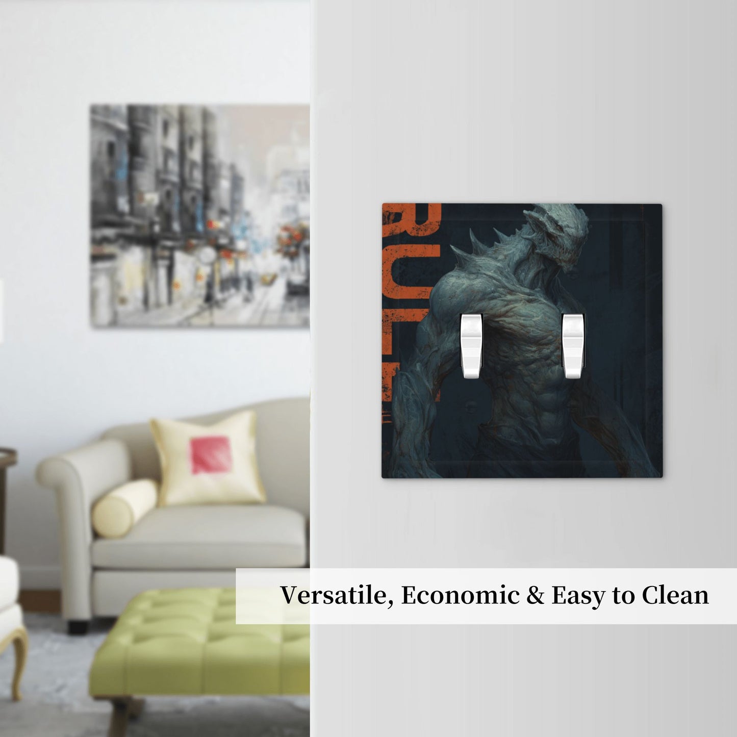 Dark Fantasy Monster-Inspired Double Light Switch Cover – Gothic Sci-Fi Wall Plate with Screws
