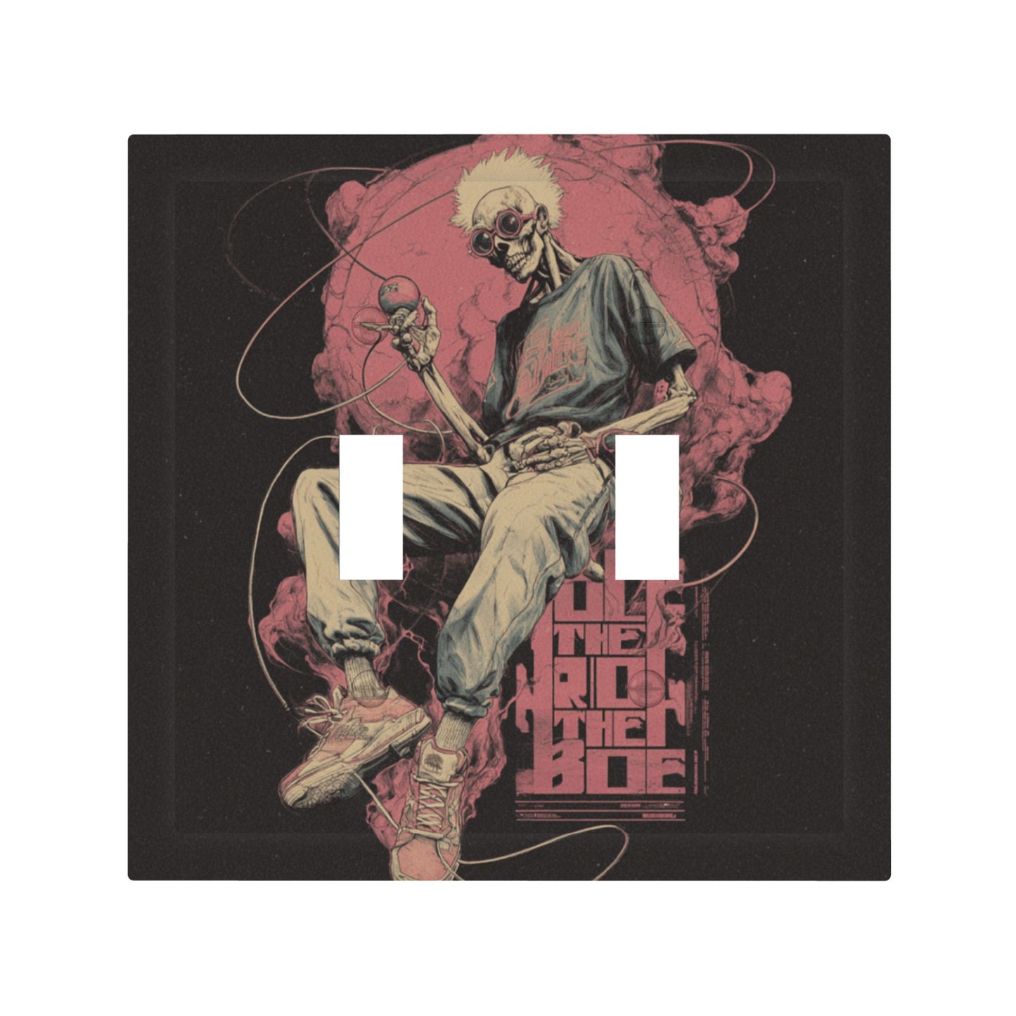 Street Punk Skeleton Double Light Switch Cover – Urban Graffiti Gothic Wall Plate with Screws