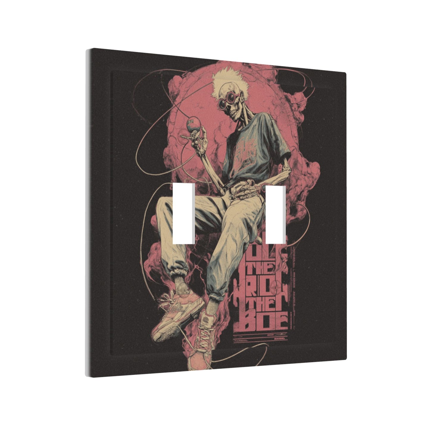 Street Punk Skeleton Double Light Switch Cover – Urban Graffiti Gothic Wall Plate with Screws