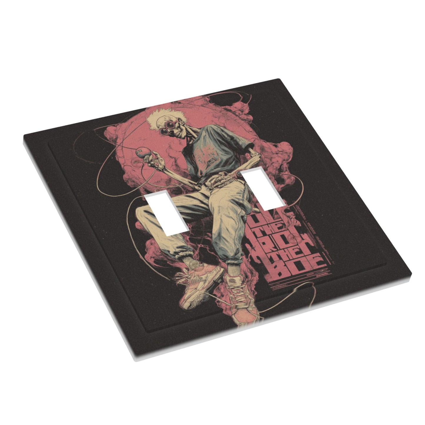Street Punk Skeleton Double Light Switch Cover – Urban Graffiti Gothic Wall Plate with Screws