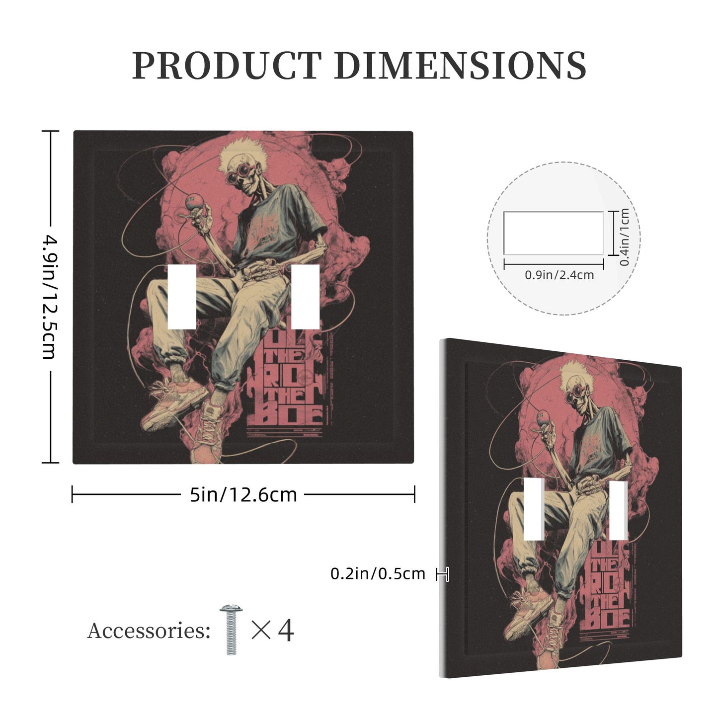 Street Punk Skeleton Double Light Switch Cover – Urban Graffiti Gothic Wall Plate with Screws